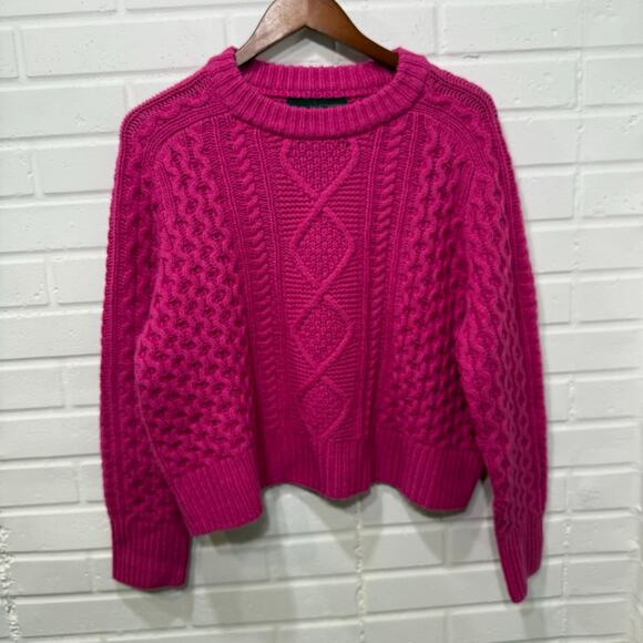 360 Cashmere NWT Anna Sweater Cable Knit Chunky Wool Blend Magenta Pink Sz Sml - Picture 6 of 14